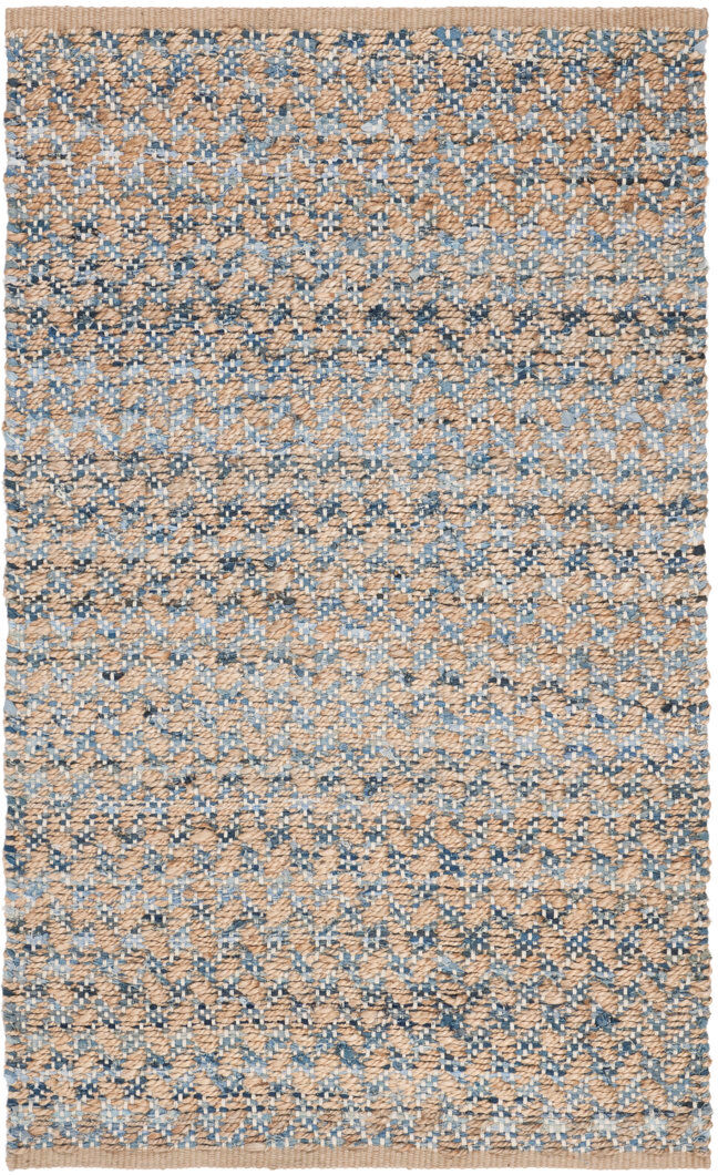 Blue Elephant Reinheimer Handwoven Flatweave Jute/Sisal Blue/Natural Area Rug Tan;Blue Rectangle 91 x 152 cm