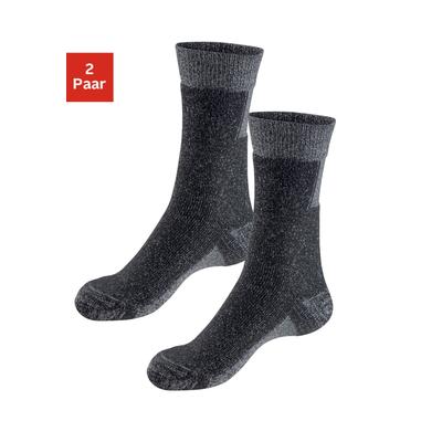 Wandersocken H.I.S "Wandersocken Herren, Atmungsaktive Wintersocken", Herren, Gr. 39-42, schwarz (2x anthrazit, meliert), Baumwolle, Polyacryl, Polyamid, melange, elastisch, Socken, mit extra Stützfunktion und Polsterung