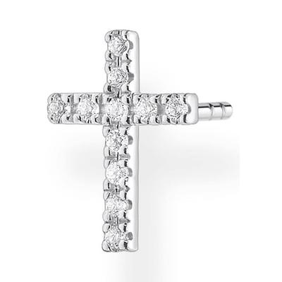 Single-Ohrstecker THOMAS SABO "Kreuz", bunt (silberfarben, weiß, kristallweiß), Ohrringe, Damen, Silber 925 (recycelt), mit Zirkonia (synth.)