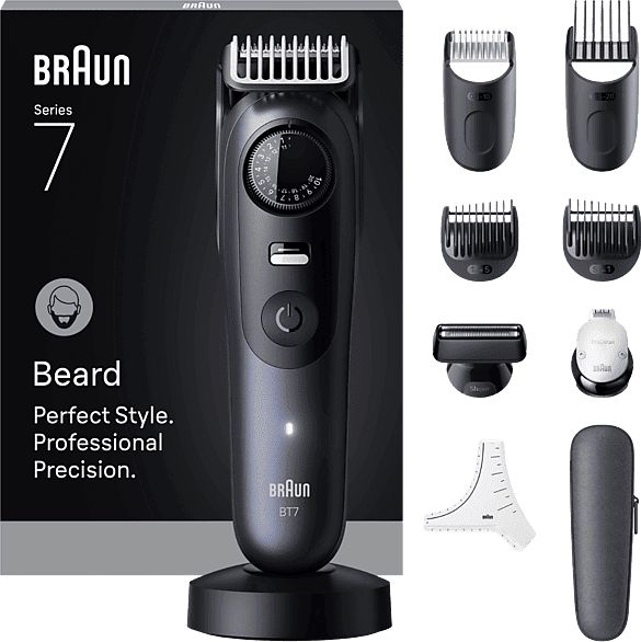 Barbero - Braun Series 7 BT7540, 10 accesorios para barba, 40 ajustes de longitud, Bloqueo precisión, Lámina ProBlade, Wet&Dry,; Azul