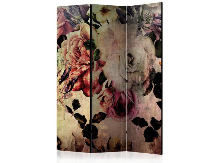 artgeist Paravent, Rosa, Beige, Holz, Kiefer, massiv, Blume, 135x172x3 cm, Motiv auf Vorder- und Rückseite, Wohnzimmer, Raumteiler, Paravents