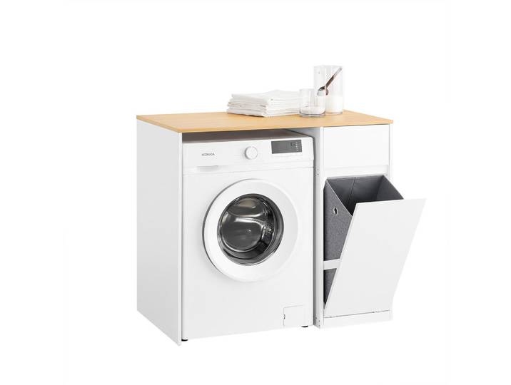 SoBuy Waschmaschinenschrank Weiß, Holzwerkstoff, 100x90x60 cm, Waschküche, Waschmaschinenschrank