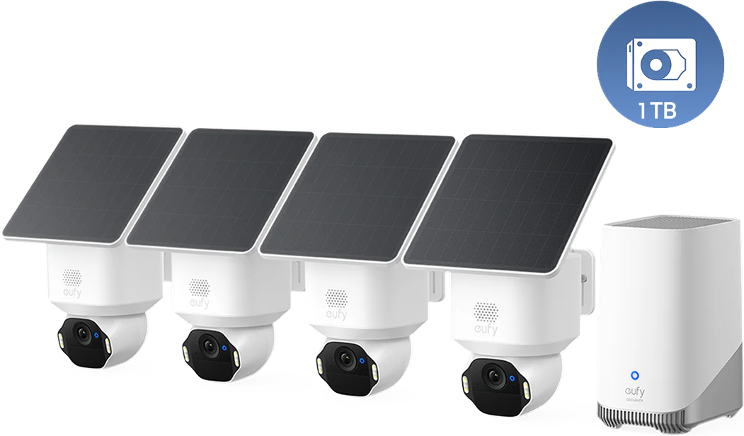 eufy SoloCam E42 4K Solar PTZ Camera (4-Cam Kit + HomeBase S380) + 1 TB Hard Drive
