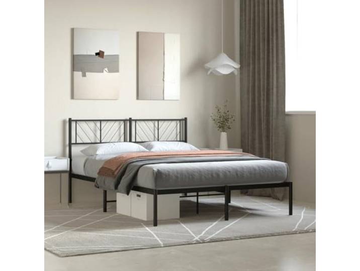 Pulverbeschichteter Stahl Stauraum Metallbett Schwarz 160 x 200 cm Metallbett Bettgestell mit Kopfteil Schwarz 160x200 cm Stabil Stahlrahmen mit Lattenrost und Stauraum für Schlafzimmer