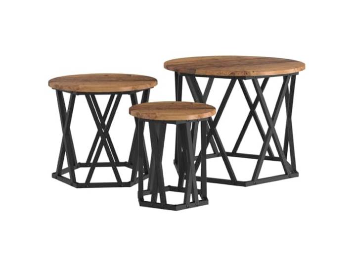Beistelltisch, stapelbar, 3-teilig, aus Holz und Stahl, 53 x 53 x 40 cm