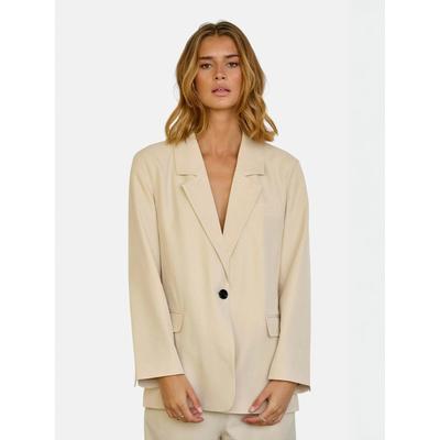 Kurzblazer TEESHOPPEN "TEESHOPPEN Blazers Oversized", Damen, Gr. M, beige, Obermaterial: 94% Polyester, 6% Elasthan, Blazer Kurzblazer