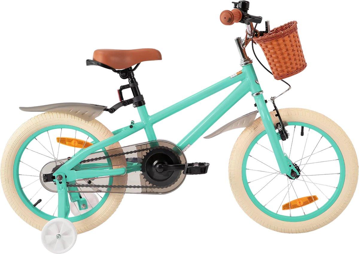 Kinderfahrrad Mädchen 18 Zoll (46 cm) - Mit Stützrädern, Handbremse, Rücktrittbremse & Korb - Grün