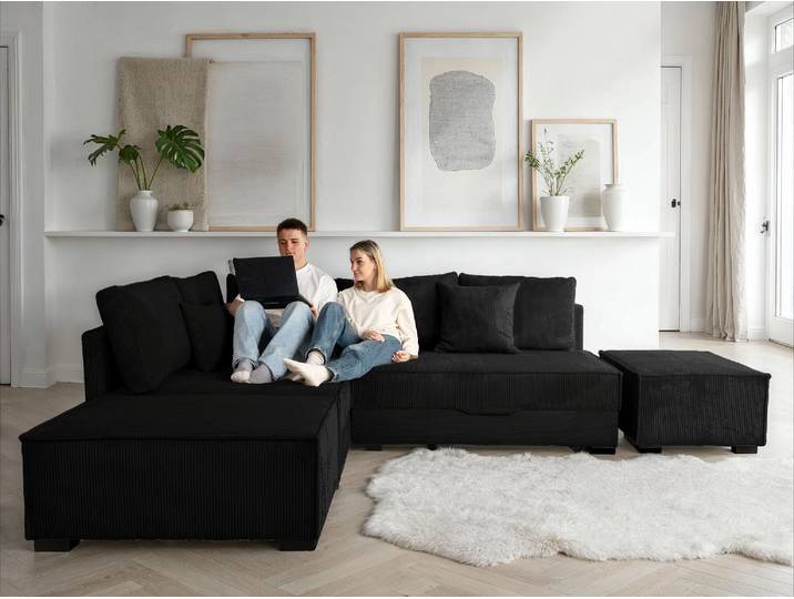 Home affaire Night & Day L-Form, B: 316 cm mit Dauer-Schlaffunktion 180x200 cm Set: Sofa & Hocker, Schlaffunktion, Bettkasten & Kissen, Boxspringbett