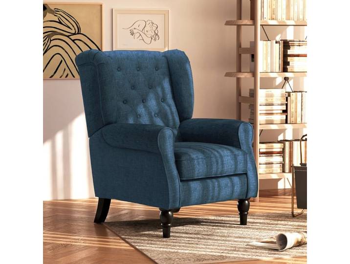 Fauteuil bergère - Vintage Mid-Century - Bleu - Capitonnage losanges - Housse amovible
