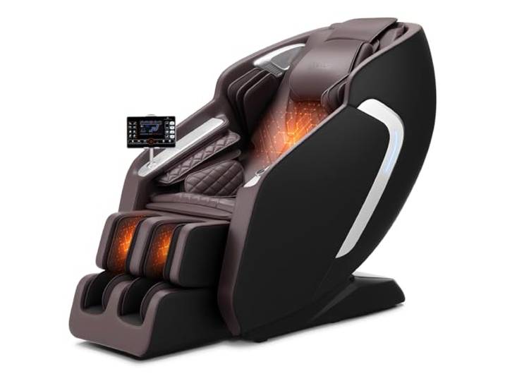 VEVOR Fauteuil de Massage avec Rail SL\, Fauteuil Relaxation Massage 4D inclinable\, zéro gravité\, Mode étirement Yoga\, avec Voix IA\, Chauffage\, 36 airbags\, écran LCD\, Boutons d'accoudoir\, roulettes