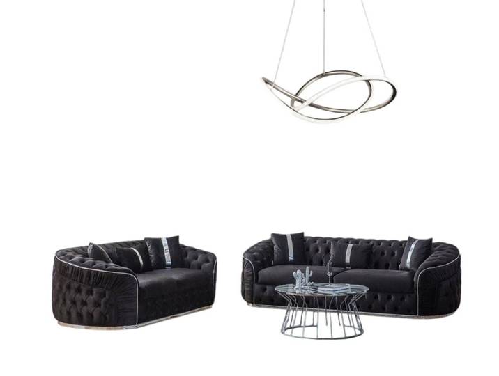 JVmoebel 3-Sitzer Schwarzes Polyester-Sofa-Set – Modernes Design & hoher Komfort, 2 Teile, Made in Europe