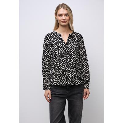Langarmbluse STREET ONE, Damen, Gr. 34, schwarz, Stoff, 100% Viskose, gemustert, klassisch normal, V-Ausschnitt, Bündchen, Blusen, in Blusen-Optik