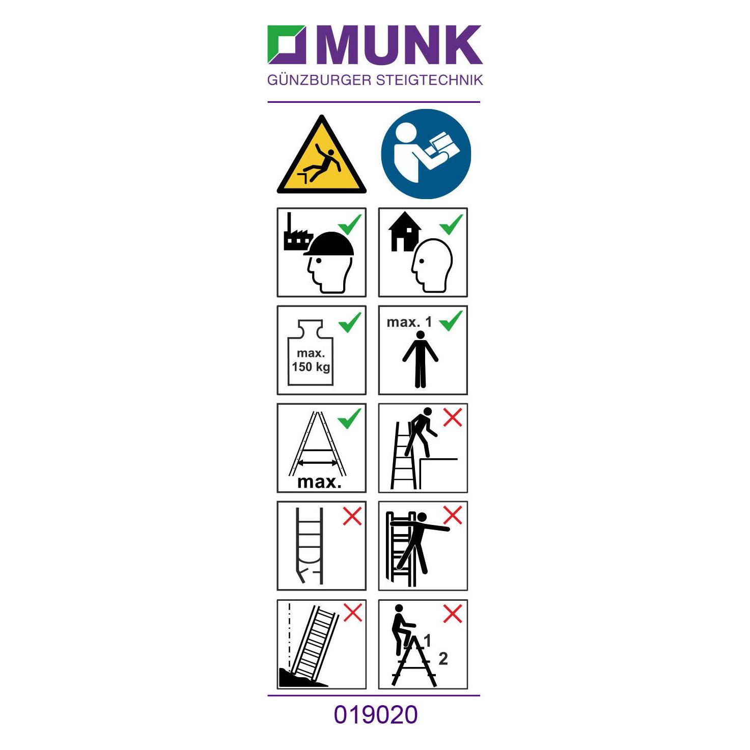Munk Hinweis-Aufkleber für Stehleitern beidseitig begehbar Aufkleber 19020 (Gerüst) (019140)