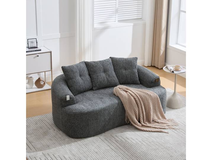 OKWISH Canapé Droit 2 Places - Canapé Moderne en Chenille Gris avec 3 Coussins Décoratifs