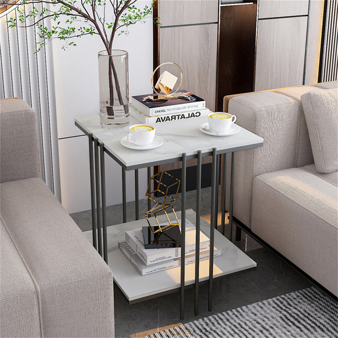 Metro Almand Marble Top Frame Square Side Table Black 55.5cm H X 44.5cm W X 44.5cm D