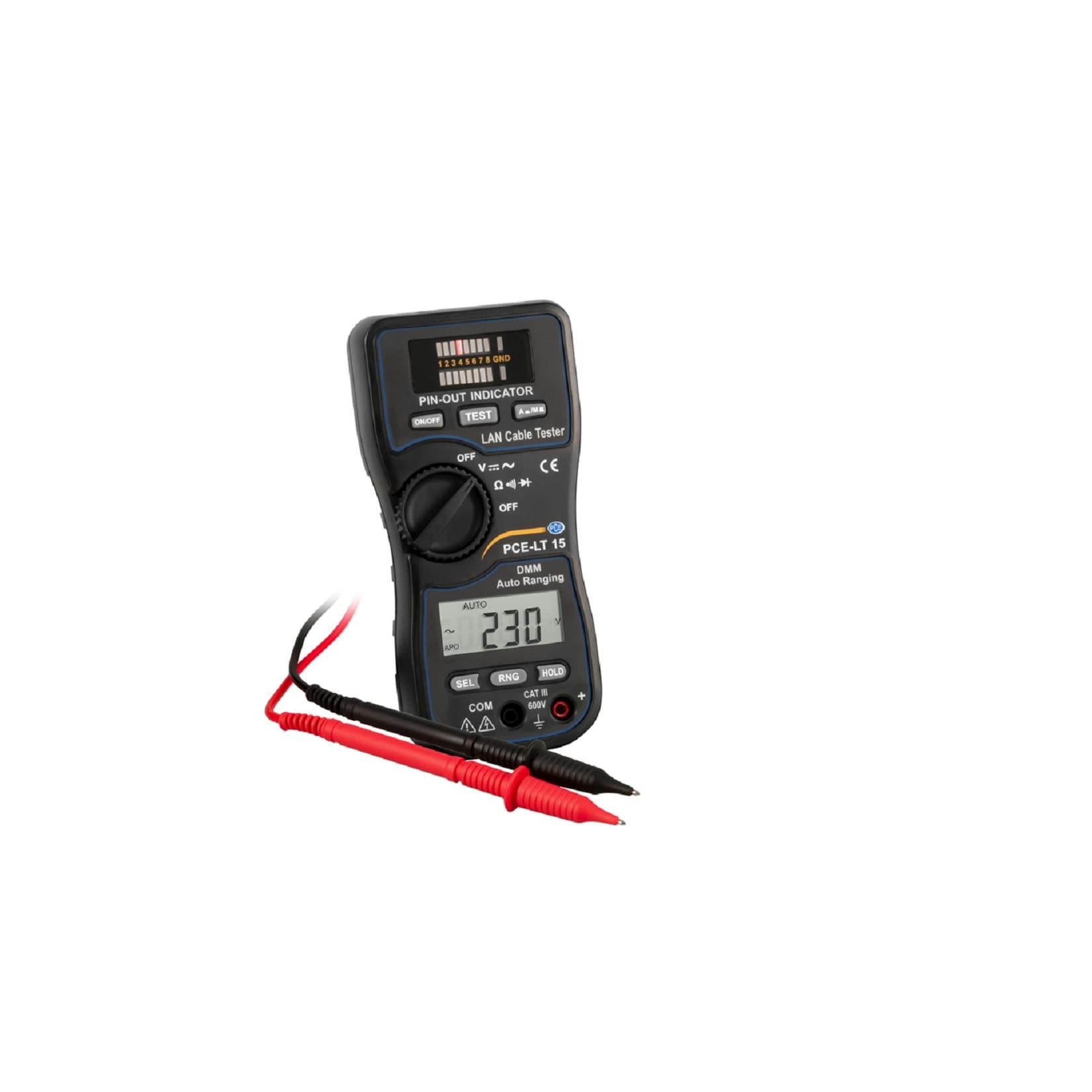 PCE LAN Tester PCE-LT 15 Digitalmultimeter Überprüfung von Netzwerkkabeln LCD