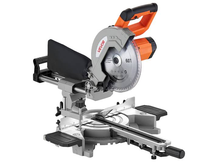 Vevor Scie A Onglet Radiale Inclinable\, Lame De 254 Mm\, Moteur De 1800 W\, Coupes Biseautees Et Deonglet\, Angles Et Profondeur Reglables\, Base En Aluminium Moule\, Portable Pour Bois\, Metaux\, Stratifies