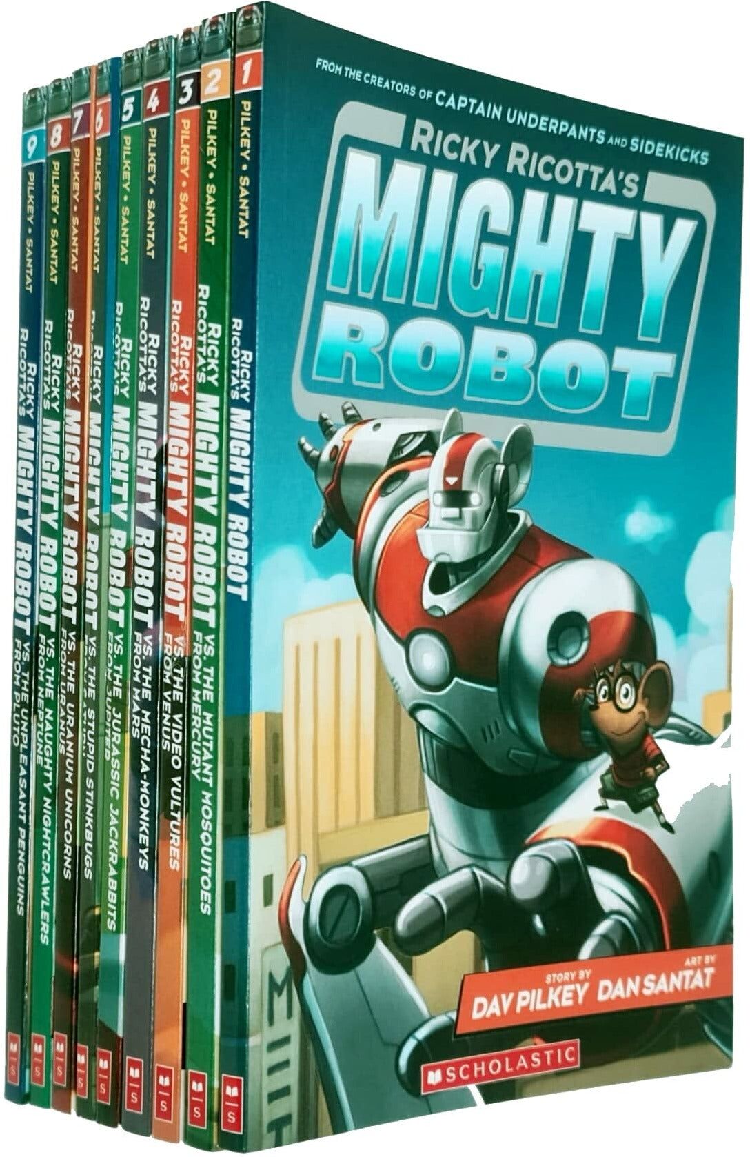 Scholastic Ricky Ricotta Mighty Robot 9 Books Collection Set by Dav Pilkey – Robot Adventure Collection for Kids