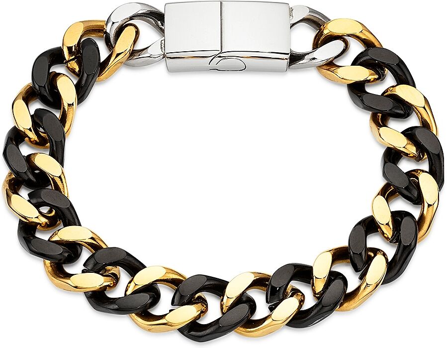 Edelstahlarmband BRUNO BANANI "Schmuck Geschenk breites Armband gelbgoldfarben/schwarz", schwarz (gelbgoldfarben, schwarz, edelstahlfarben), Armbänder, Damen, 21cm, Edelstahl, Edelstahlarmband