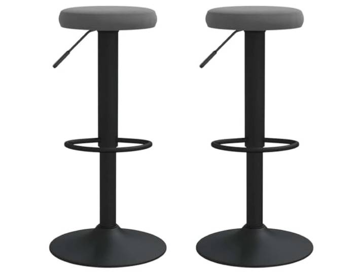 Barhocker, 2-teilig, Velours, Dunkelgrau, mit Fußstütze und Anheben Robuster Stahlrahmen, 360 Grad drehbar, maximale Belastung 110 kg, zeitloses Design, weiche Sitzfläche
