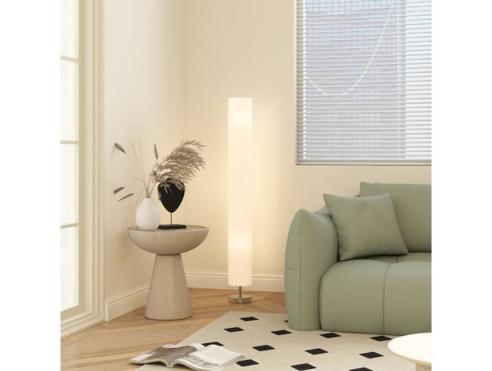 HOMCOM Lampadaire Moderne 120H cm Inox Blanc Lumière Tamisée
