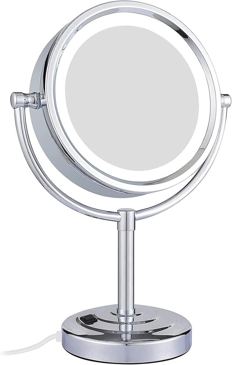 Verlichte Make-up Spiegel met 7x Vergroting - Dubbelzijdige Cosmetische Spiegel - Chroom