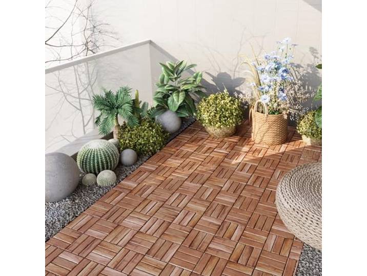 casa.pro Terrassenfliesen Alliste 10er Set Holzfliesen für Balkon 12 Lamellen 0,9 m² Outdoor Bodenbelag für Garten Klickfliesen wetterfest Bodenplatten Naturfarben