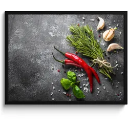 POSTER MIT RAHMEN Pfeffer - Kräuter - Gewürze - Beton 80x60 cm