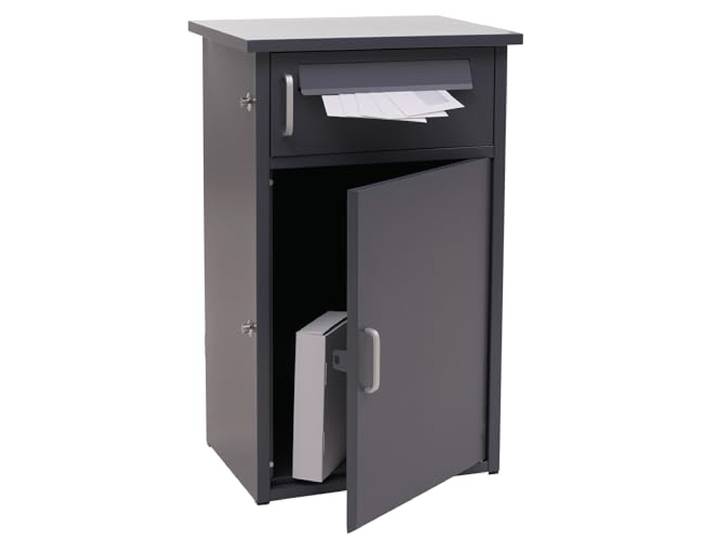 Mendler Paketkasten HWC-O51 Stahl 78x49x38cm - dunkelgrau Paketbox, Paketfach, Paketstation, Briefkasten, 2 Fächer