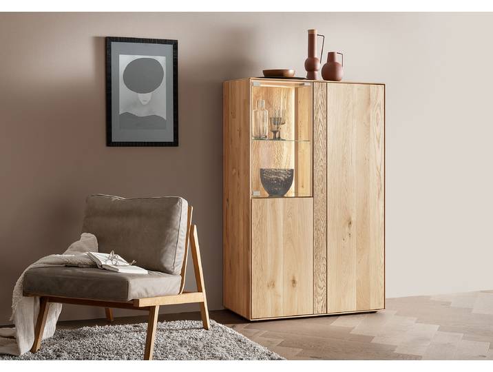 Massives Highboard 95cm Türanschlag links Holz/Braun