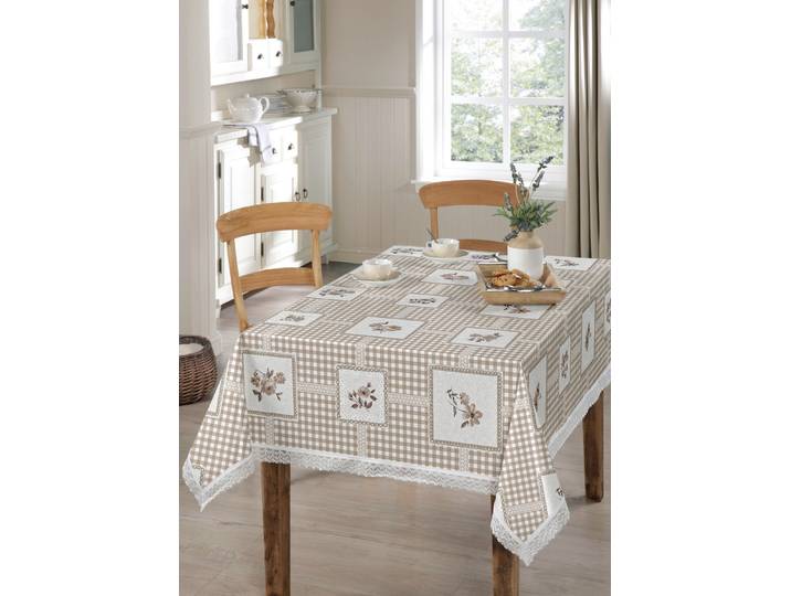Pflegeleichte Wachstuch-Tischdecke, Beige, Größe 140 (Tischdecke, 140/210 cm)
