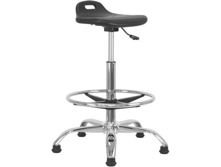 Tabouret de Bureau Haut - Ergonomique - Réglable 55-79 cm - Repose Pied - Noir - Design Contemporain