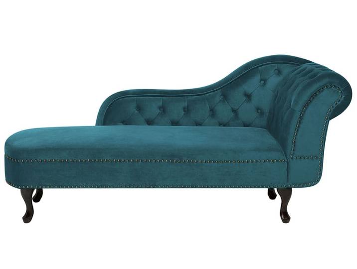 Chaise longue côté droit velours bleu paon