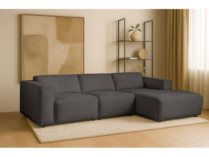 Ecksofa, Webstoff, Anthrazit 281×161 cm, Recamiere Rechts, Skandinavisch, andas