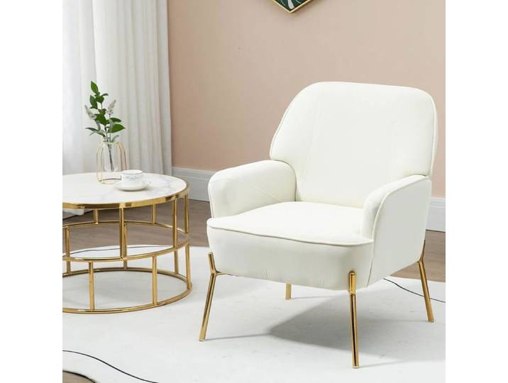 Fauteuil de Salon en Velours Blanc - Rembourré avec Accoudoirs