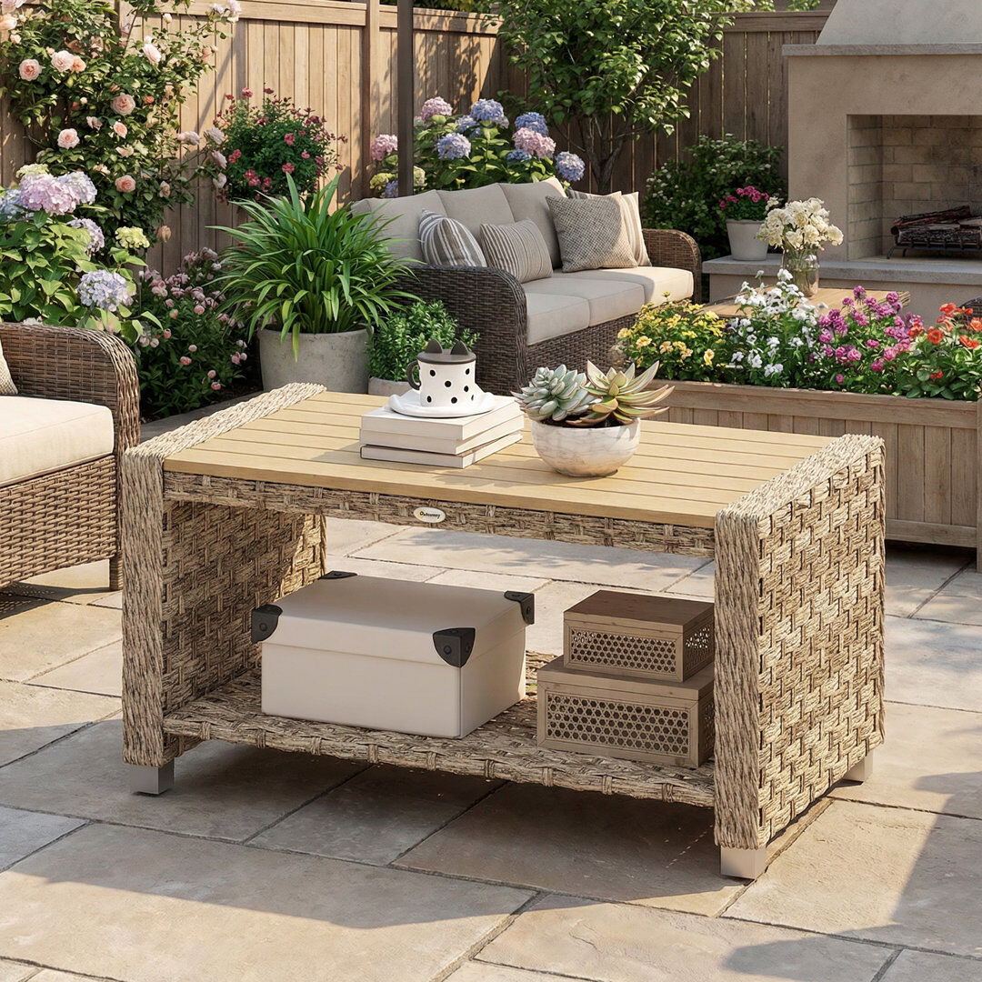 Bloomsbury Market Outsunny Outdoor Coffee Table with Storage Shelf Light Brown
