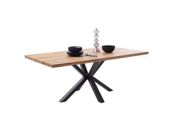 Lomadox Esstisch DEWEY-06, 160x90 cm, Wildeiche massiv geölt, Metallgestell schwarz