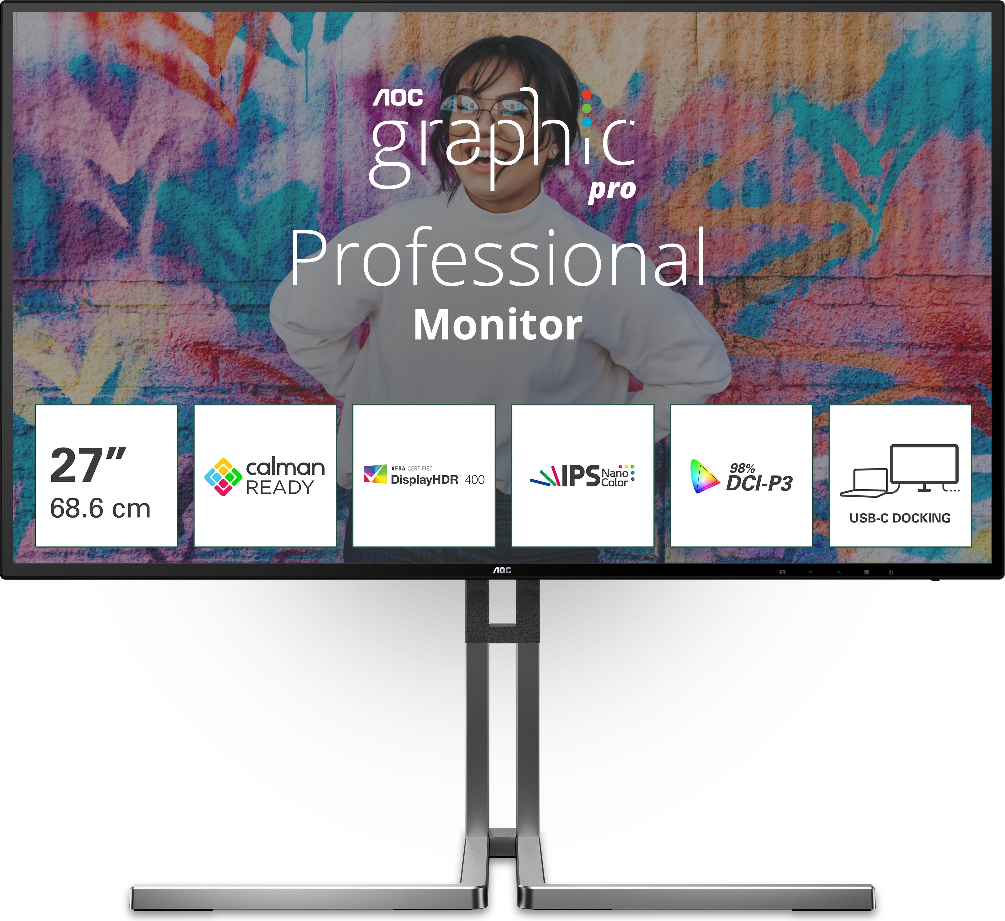 AOC U3 U27U3CV, 68,6 cm (27"), 3840 x 2160 Pixel, 4K Ultra HD, LCD, 4 ms, Schwarz