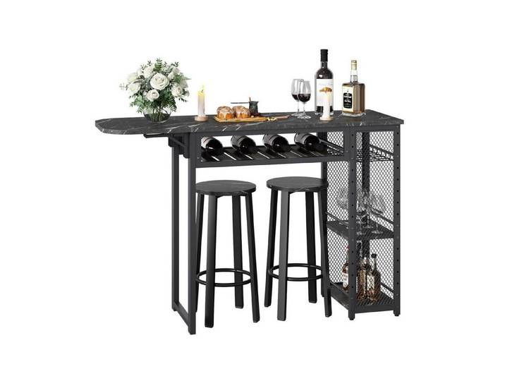 LuxusKollektion Bartisch Bartisch Set mit 2 Barhockern Schwarz Industrie (1-St)