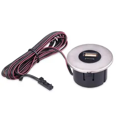 Einbau USB-Hub 2 in 1 Edelstahl gebürstet USB und USB-C, Edelstahl, Steckdose für Smartphone, Tablet, E-Reader Möbeleinbau 12V Edelstahl gebürstet