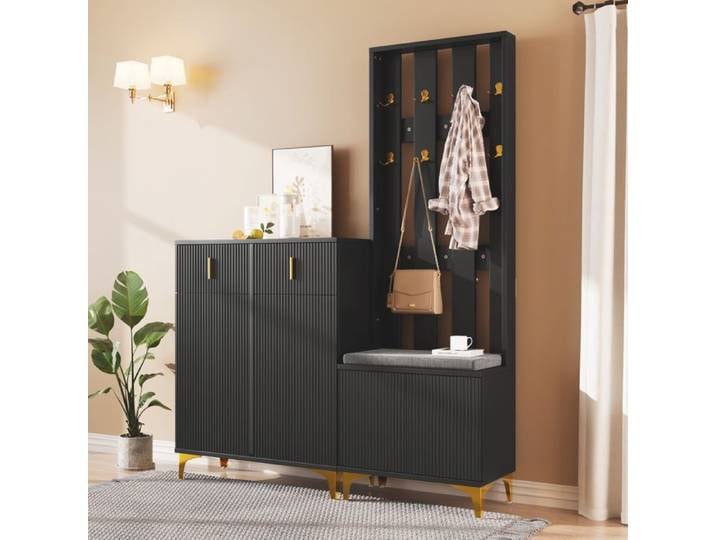 Feuille épaissie Armoire avec tabourets et coussins pour chaussures armoire avant avec crochets armoire à chaussures avec tiroir