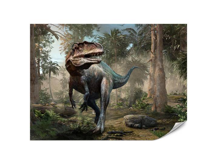 Muralo Fototapete für Jugendzimmer Realistischer Dinosaurier Dschungel Palmen 500x350, Grün, Braun, Beige, Grau, Schwarz, Papier, Baum/Pflanze/Natur, Tiere, Rechteckig, 500x350 cm, Tapeten & Wandverkleidungen, Fototapeten