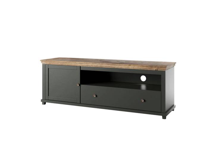 Petits-meubles Tv-Möbel Martin Grün und Holz, Holzwerkstoff, 1 Schubladen, 181x61x49 cm, Wohnzimmer, TV Möbel, TV-Zubehör