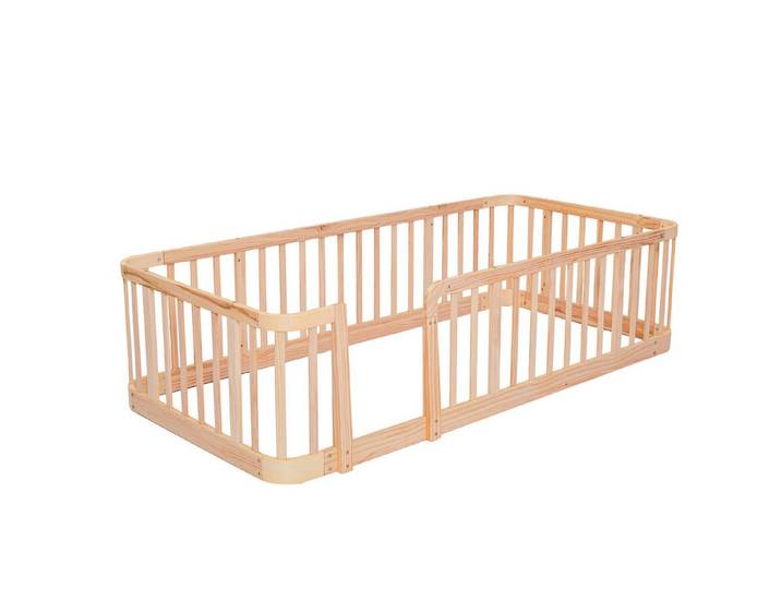 REDOM Kinderbett 90×200cm Baby Absperrgitter Naturholz für sichere Spielumgebung (Packung, 1-tlg., Runde Kanten Kinderschutzgitter ohne Matratze vielseitig nutzbar), Modulares Laufgitter mit 7cm Abstand für Kinder im Innenraum