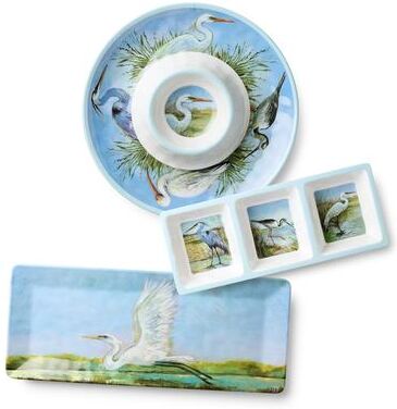 "Certified International Coastal Birds Melamine 3pc Hostess Set - 19.00""L x 8.00""W x 0.75""H"