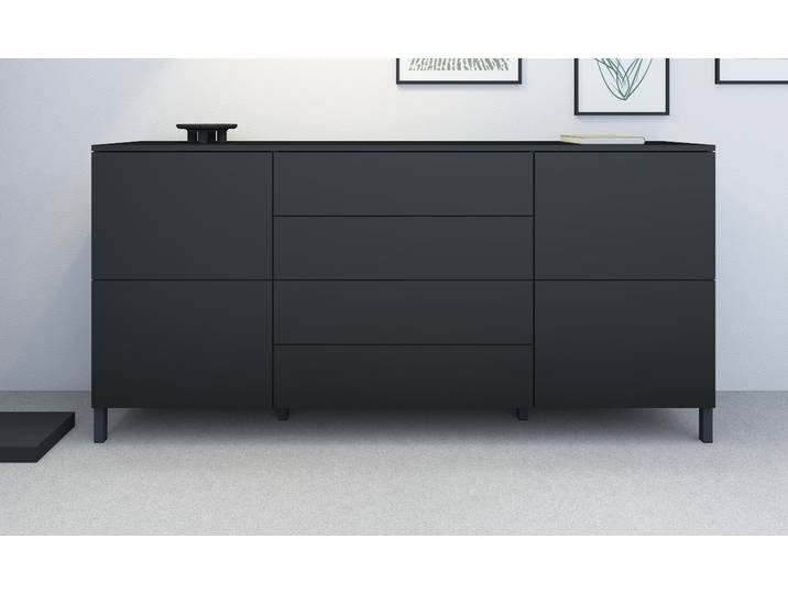 Kommode BORCHARDT MÖBEL Haama , schwarz (schwarz matt), B:166cm H:80cm T:35cm, Holzwerkstoff, Sideboards, Kommode, Breite 166 cm