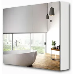 Emke, Spiegelschrank, Spiegelschränke 85x65cm Spiegelschrank Badschrank mit Doppelseitiger Spiegel (Weiss) (65 x 14.50 x 14.50 cm)