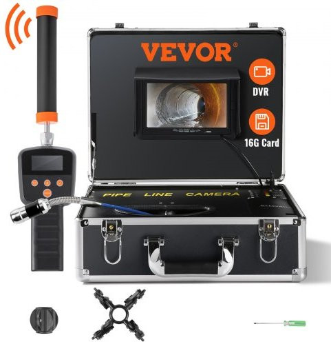 Vevor Rioolcamera met 512Hz Tracking, 30m, 18cm, Zwart, Roestvrij staal