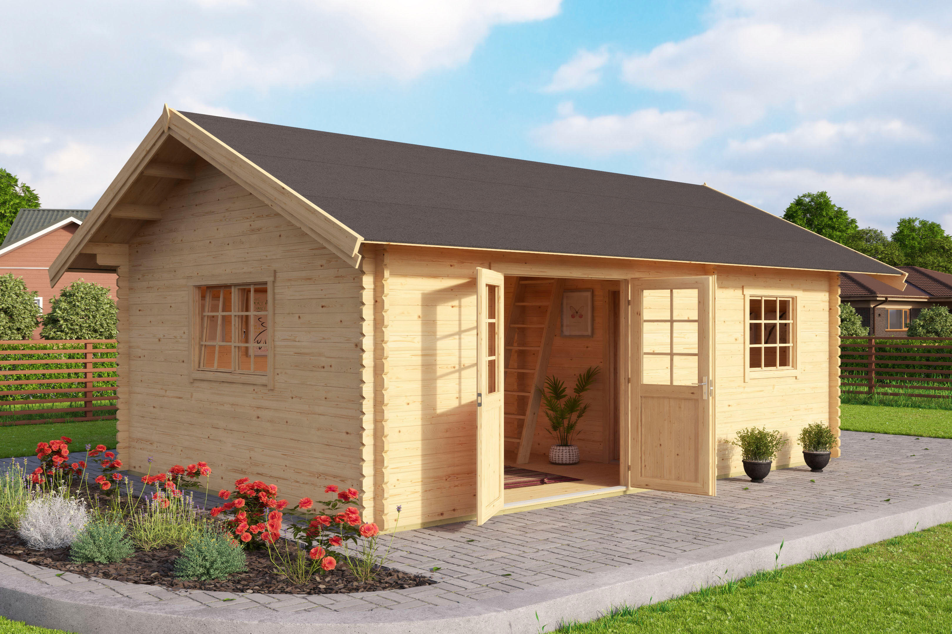 Gartenhaus LASITA MAJA "CAROLINE", beige (naturbelassen), Fußboden im Gartenhaus, ohne Dacheindeckung, Massivholz, Gartenhäuser, Gartenhaus