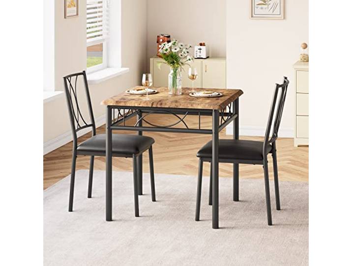 GarveeMore Küchentisch mit 2 Stühlen Esszimmermöbel Dining Table 74x74cm Tischplatte 15cm starke Tischplatte Durchbruch-Design 40x40cm weich gepol
